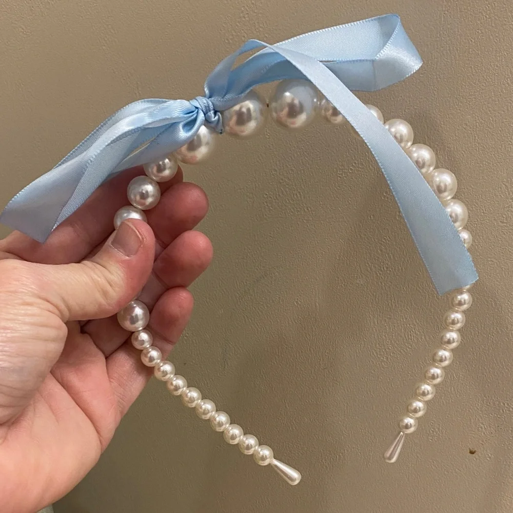 Girls Unicorn and Bunny Bow w/ pearl headband bundle Set - Pink and Blue
